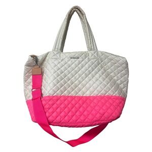 MZ Wallace Medium Metro Tote Deluxe Pear/ Pink Nylon Travel Duffle Bag Rare EUC